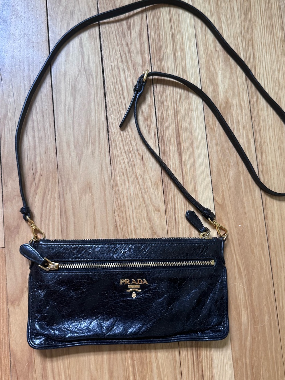 Prada Vitello Shine Purse detachable shoulder strap and gold tone hardware bag